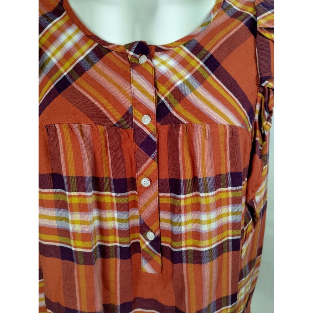 Time and Tru Womens XXL Orange and Yellow Plaid Ruffle Sleeveless Blouse - Picture 8 of 13